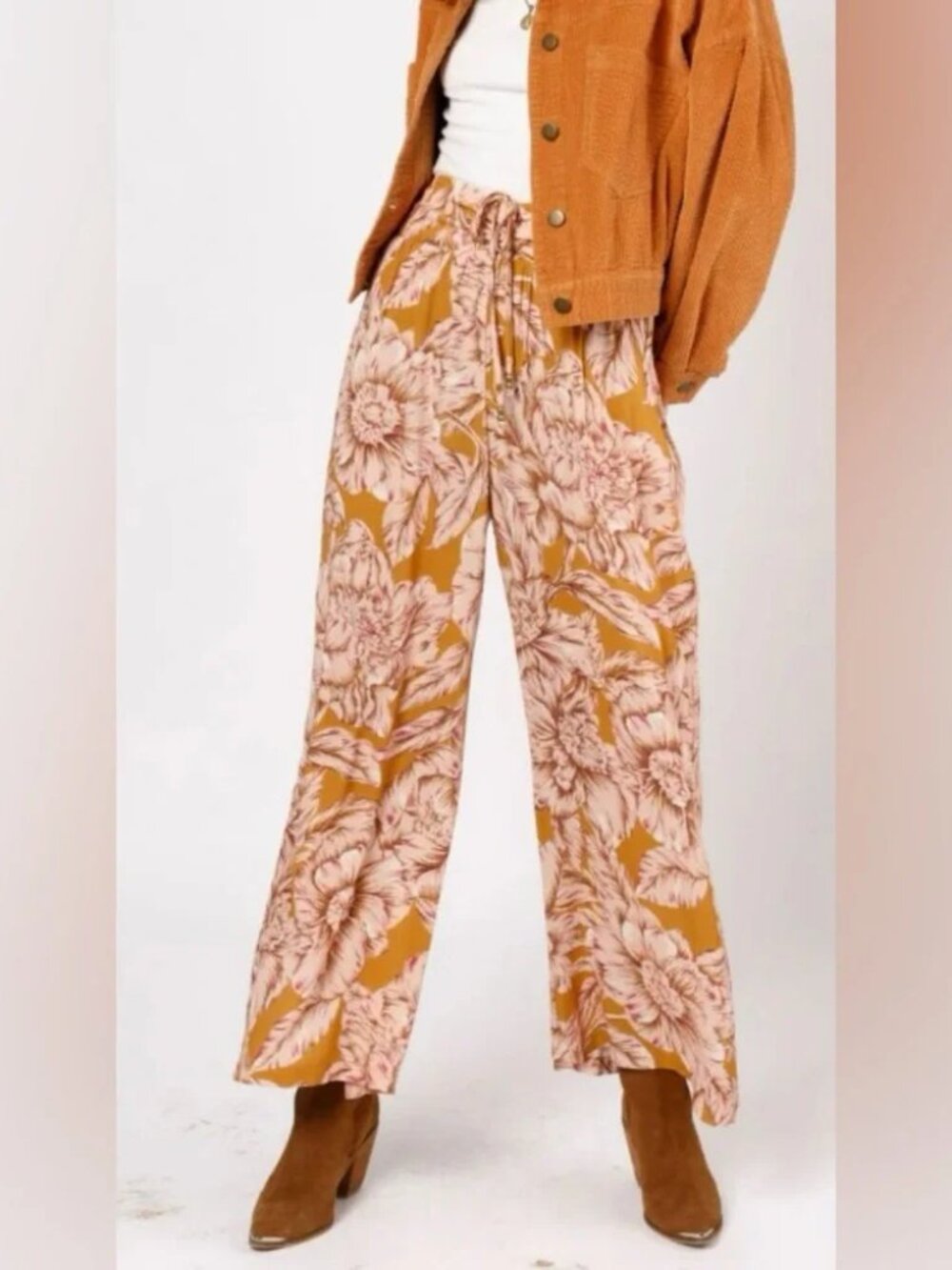 NWT Band of the Free Arizona Marigold Floral Wide Leg Pants
